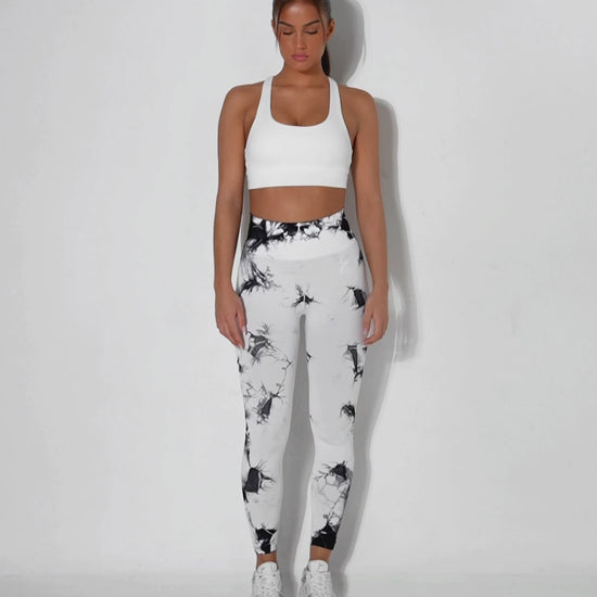 White Tie Dye Scrunch Leggings - for dame - Famme - Leggings